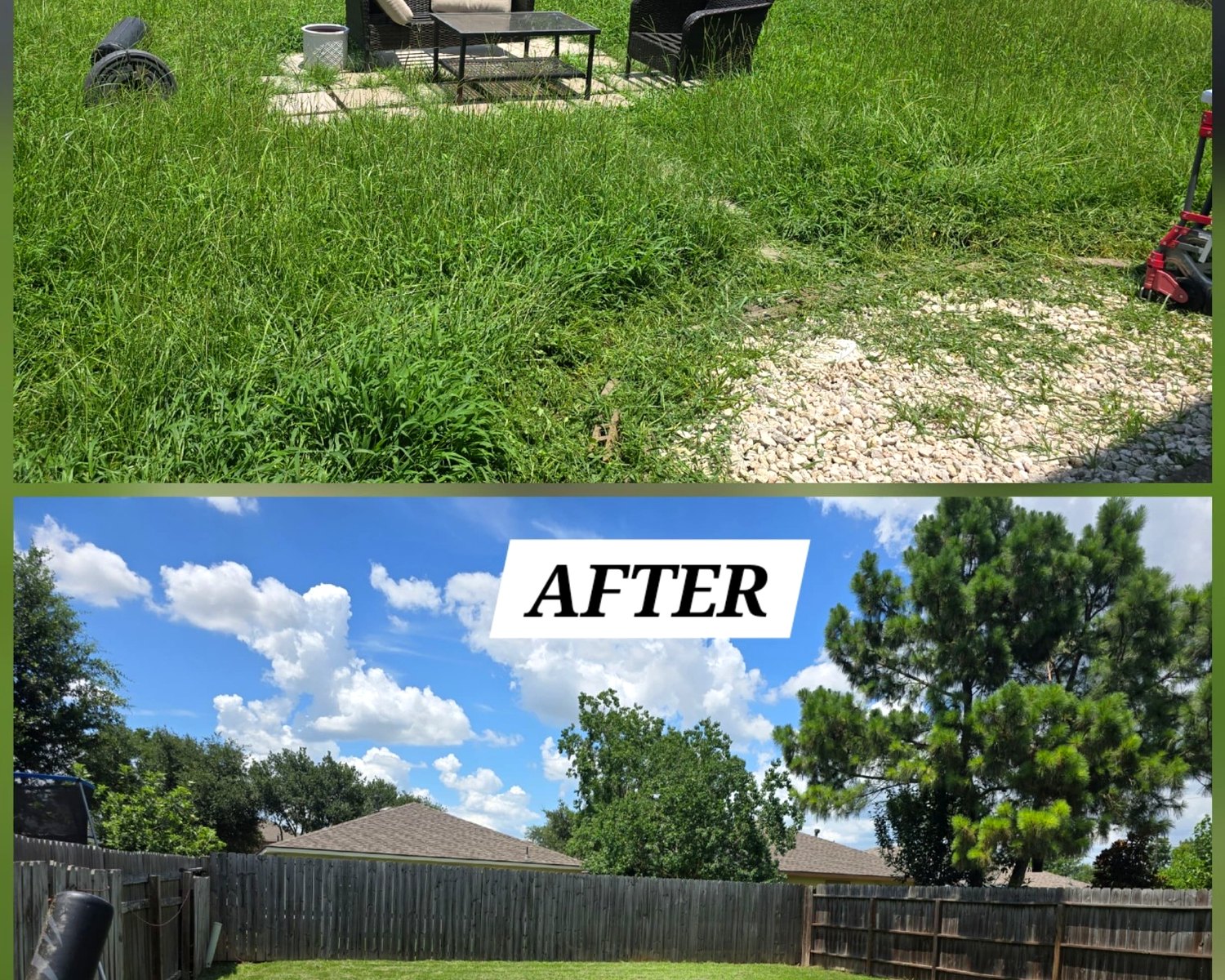 Before and after yard cleanup by Landscaping PYR